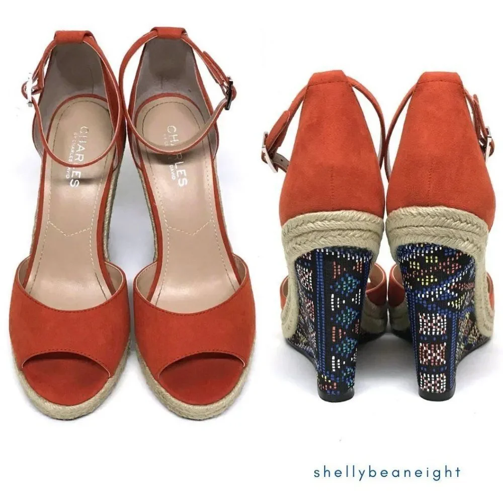 CHARLES DAVID BAY Wedge Ankle Sandals 9.5 in BOX